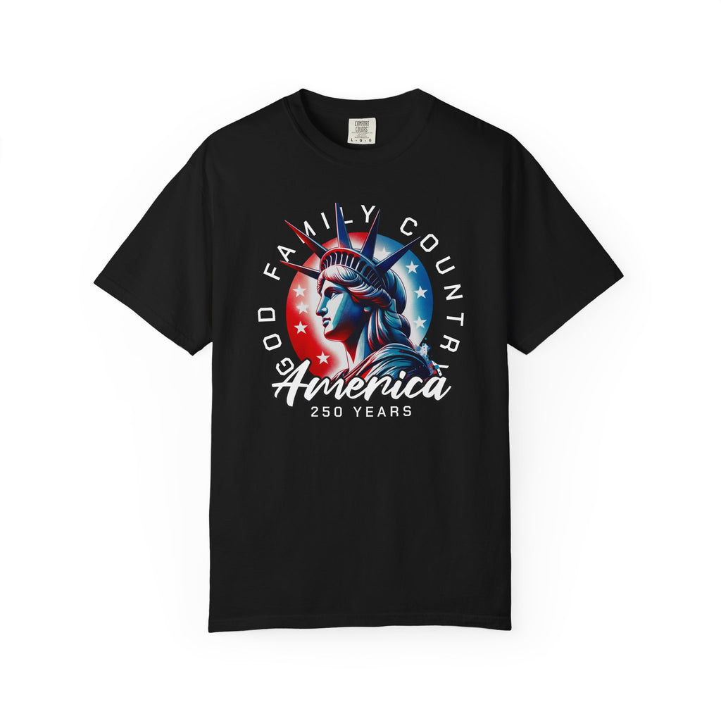 T-Shirt — America 250 Statue of Liberty Graphic Tee (God Family Country)