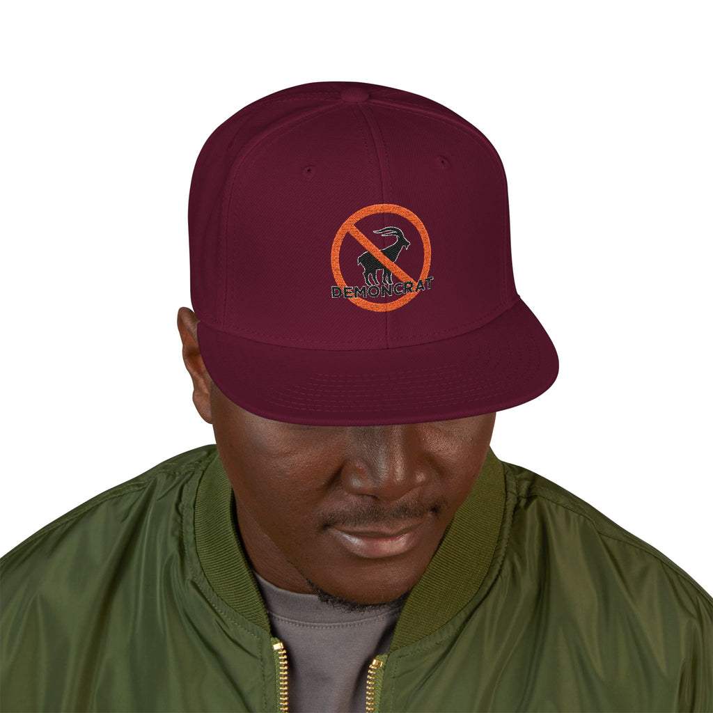 Patriotic 'Demoncrat' Snapback Hat — Anti-Democrat Embroidered Cap