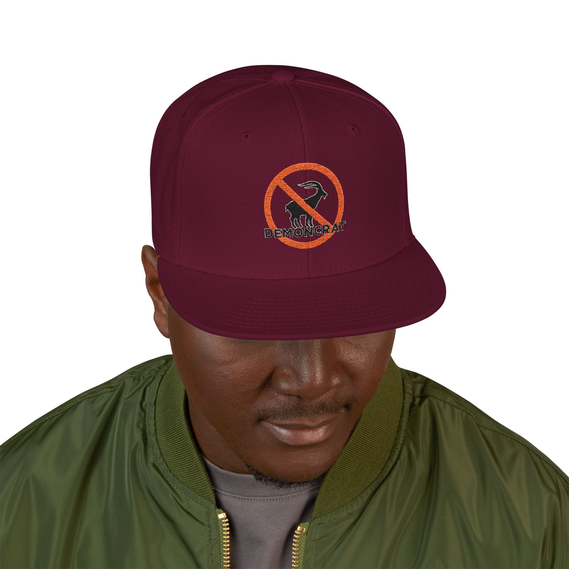 Patriotic 'Demoncrat' Snapback Hat — Anti-Democrat Embroidered Cap