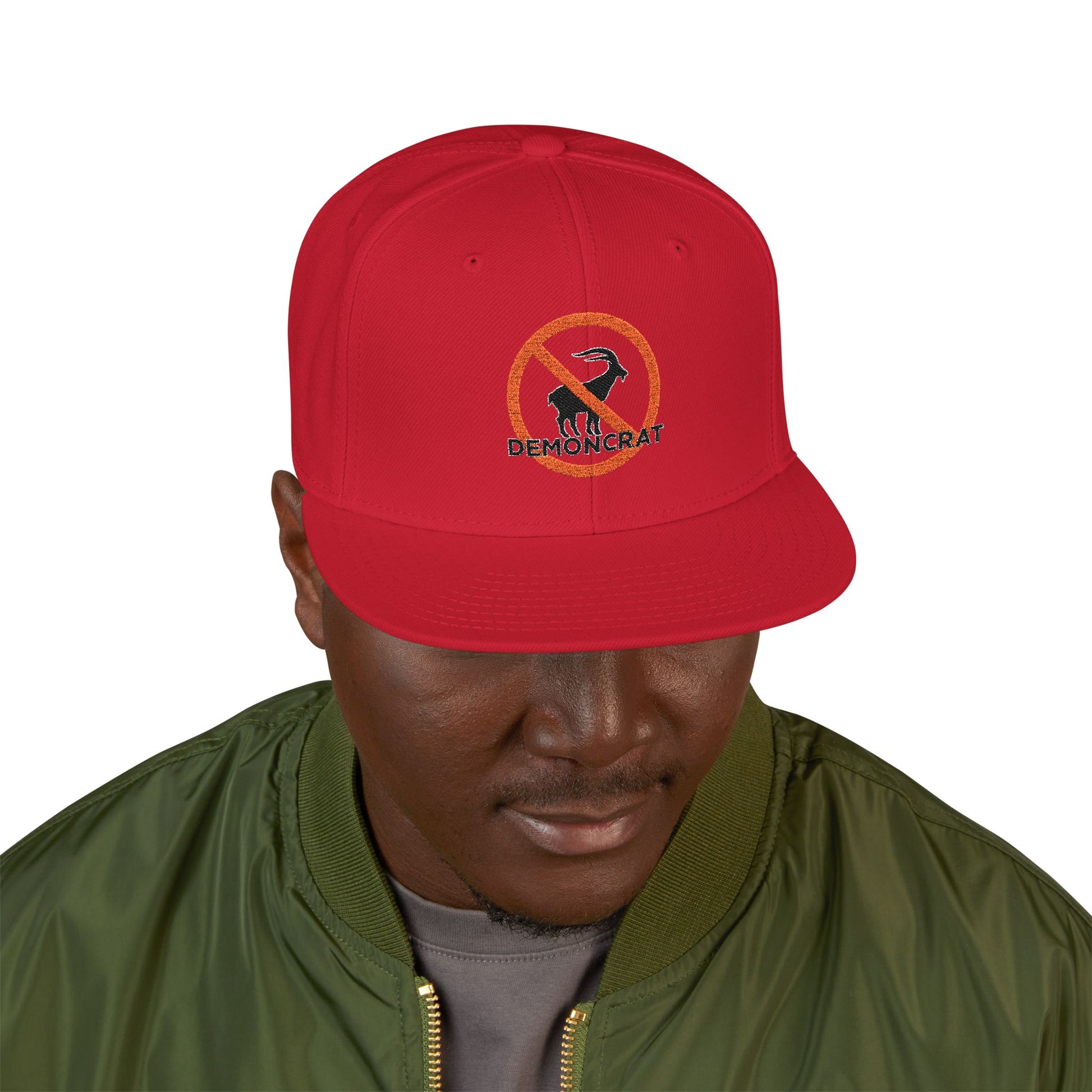 Patriotic 'Demoncrat' Snapback Hat — Anti-Democrat Embroidered Cap