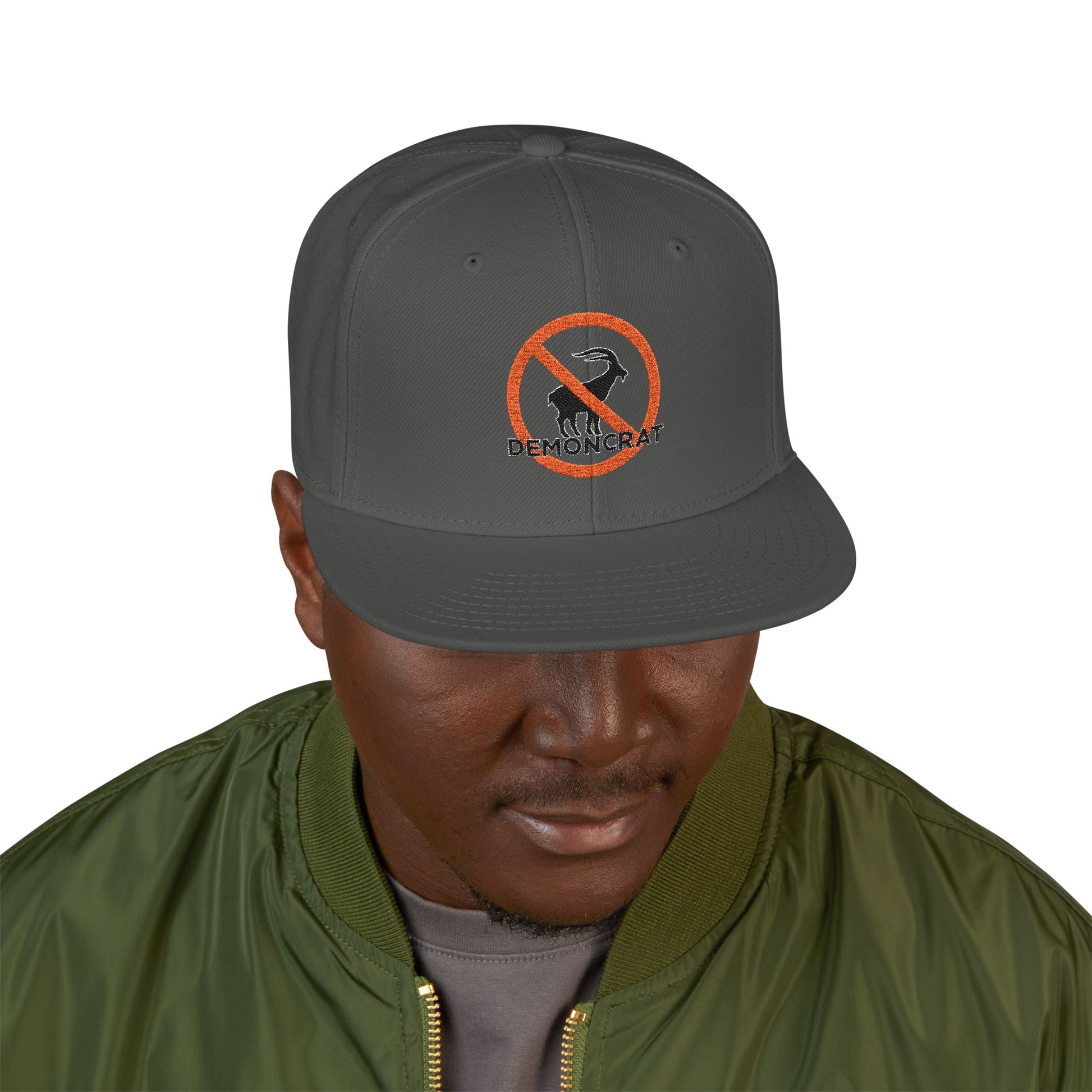 Patriotic 'Demoncrat' Snapback Hat — Anti-Democrat Embroidered Cap