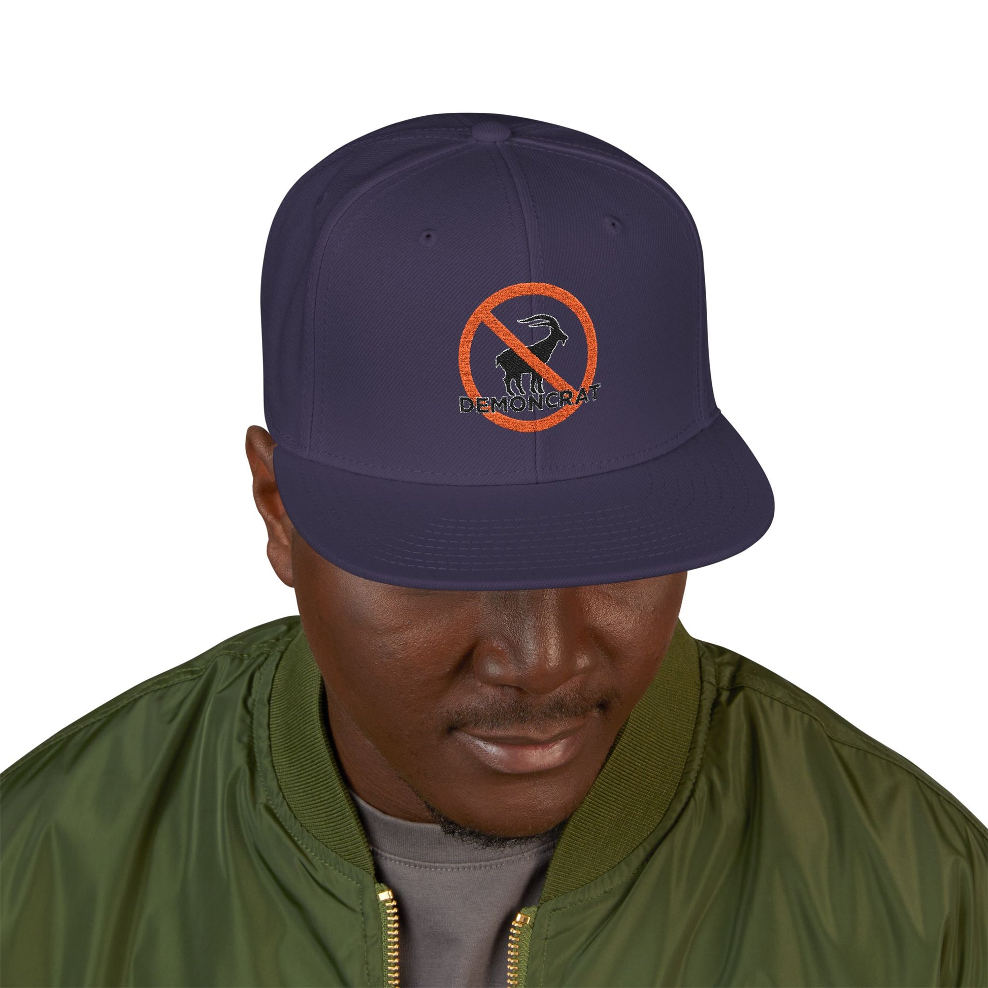 Patriotic 'Demoncrat' Snapback Hat — Anti-Democrat Embroidered Cap