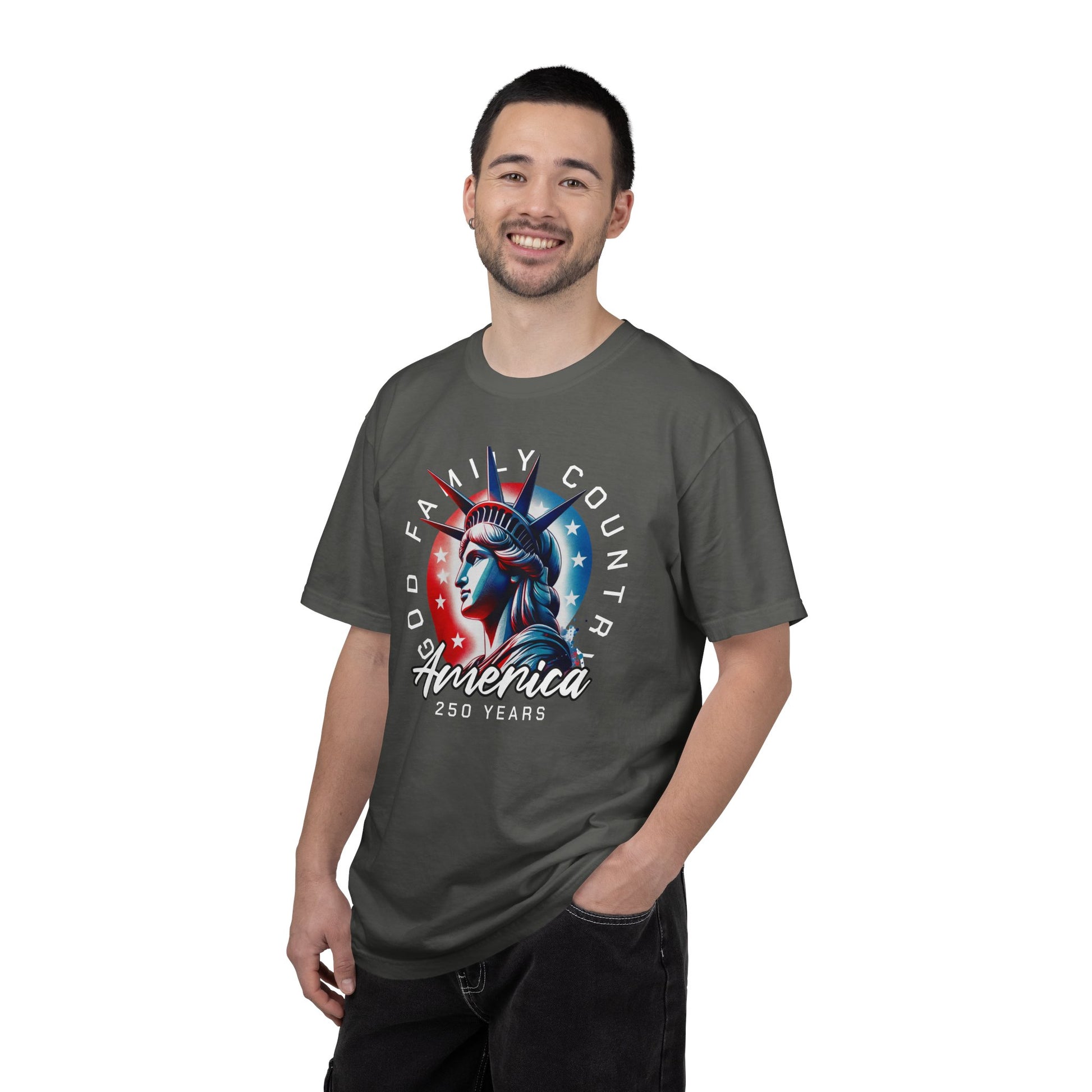 T-Shirt — America 250 Statue of Liberty Graphic Tee (God Family Country)