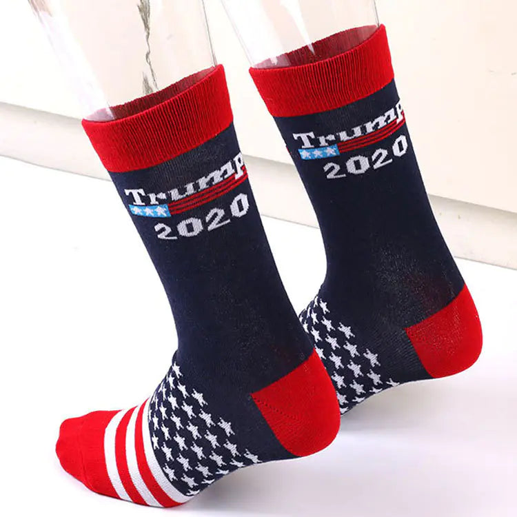 Men's Cotton Mid-Calf Socks with Trump Flag Design