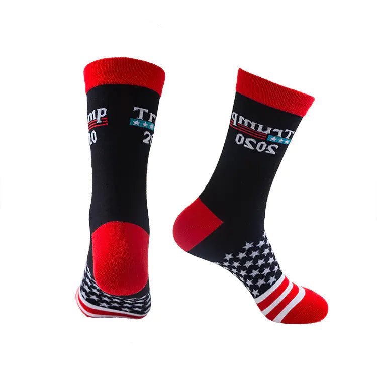 Men's Cotton Mid-Calf Socks with Trump Flag Design