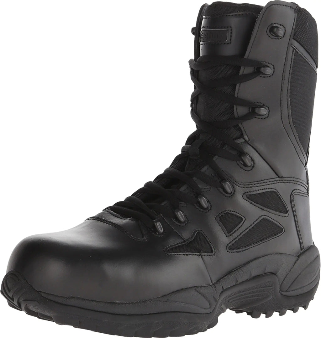 Reebok Work Mens RB8877 Rapid Response RB Soft Toe 8" StealthTactical Waterproof Boot with Side Zipper Black Military & Tactical 6.5 M US