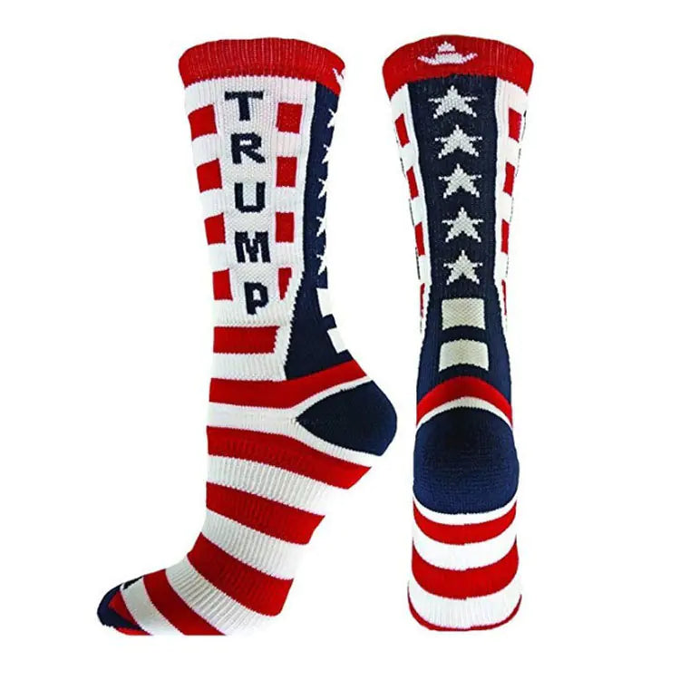 Men's Cotton Mid-Calf Socks with Trump Flag Design