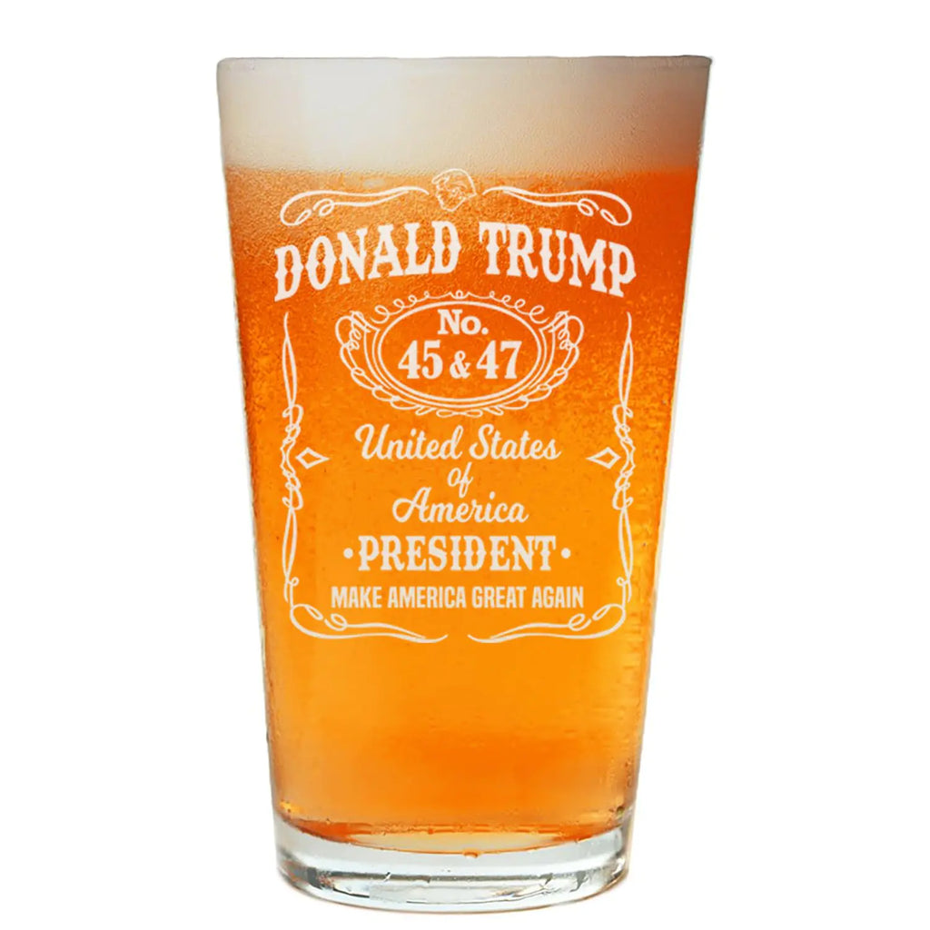NeeNoNex Donald Trump Laser Engraved Beer Pint Right Wing Conservative Gift Trump For Presidency Poilitical Gift 45-47