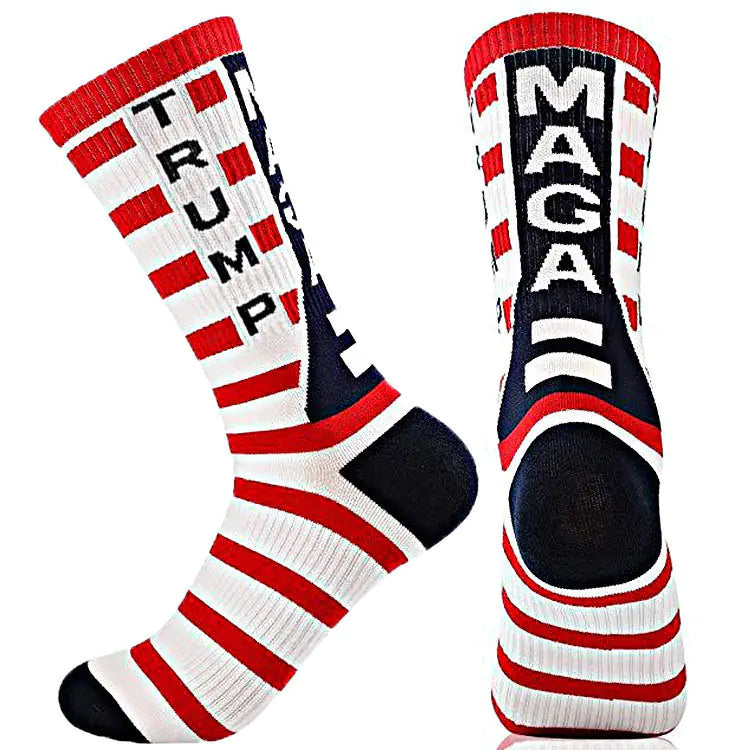 Men's Cotton Mid-Calf Socks with Trump Flag Design