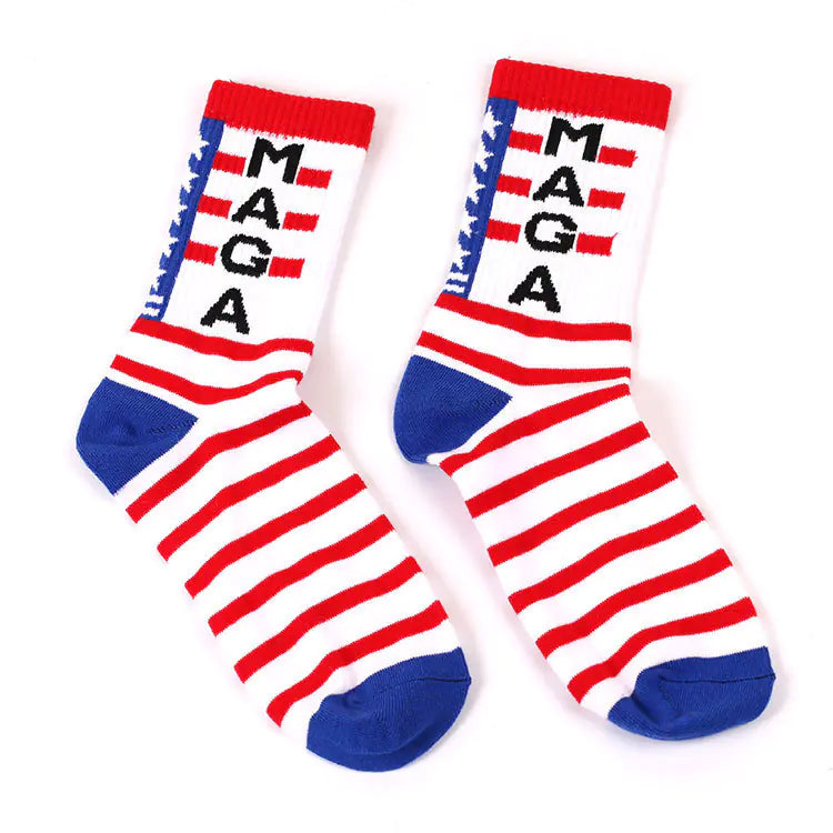 Men's Cotton Mid-Calf Socks with Trump Flag Design